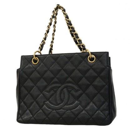 Chanel Chain Tote Quilted Caviar Leather Black Gold