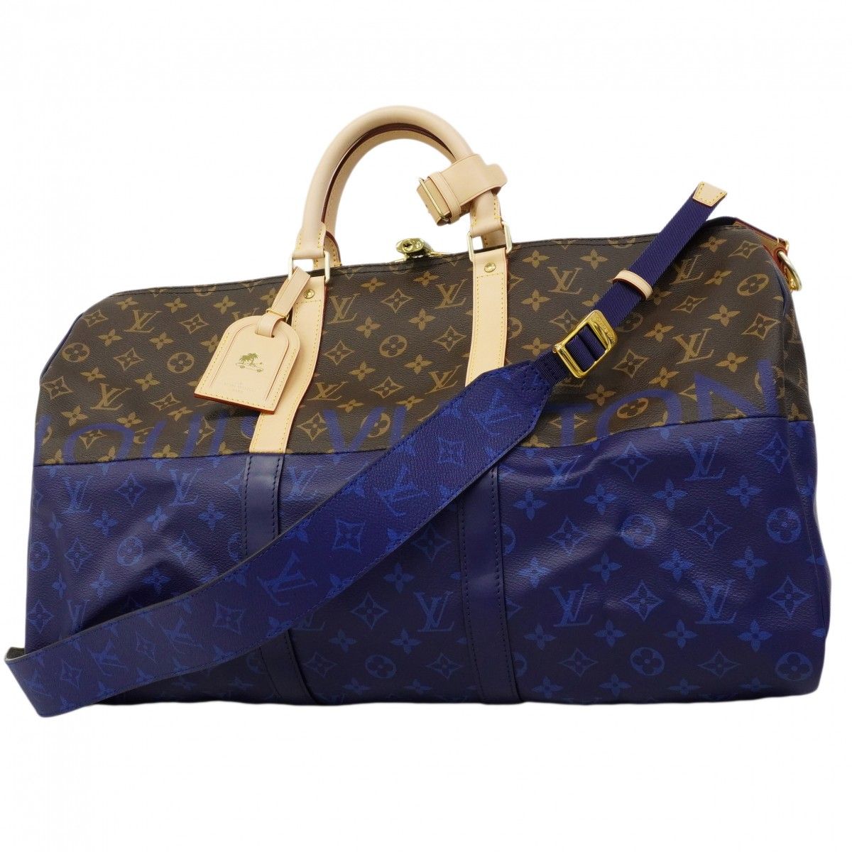 Louis Vuitton Boston Bag Monogram Split Keepall Bandouliere 50 Brown Blue