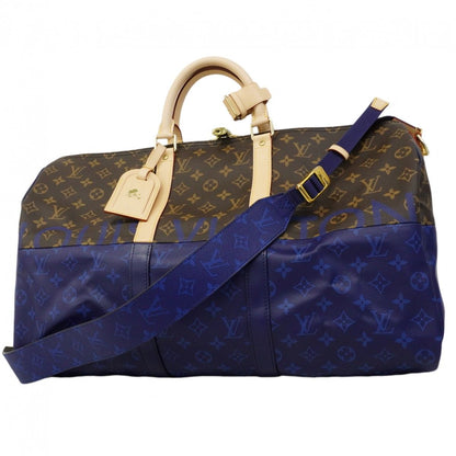 Louis Vuitton Boston Bag Monogram Split Keepall Bandouliere 50 Brown Blue