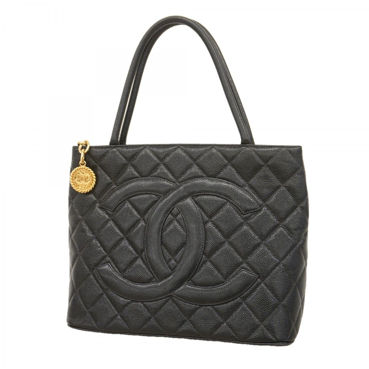 Chanel Tote Medallion Caviar Leather Black Gold