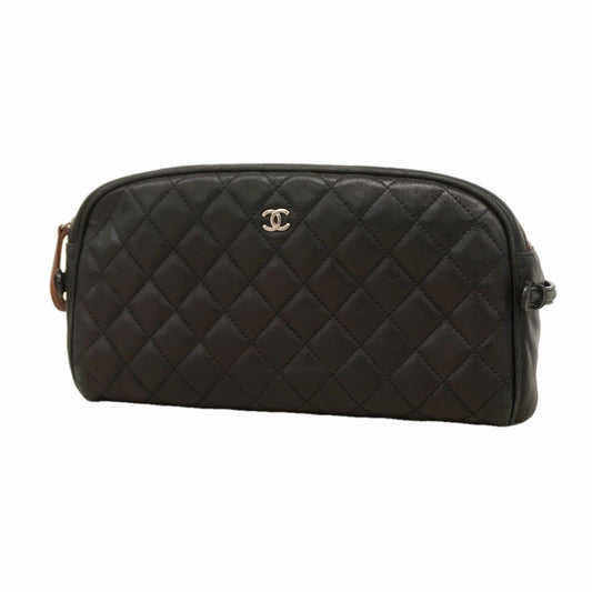 Chanel Pouch Quilted Lambskin Black Silver