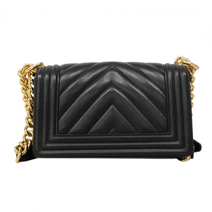 Chanel Shoulder Bag Stitch Lambskin Black Gold — view 9