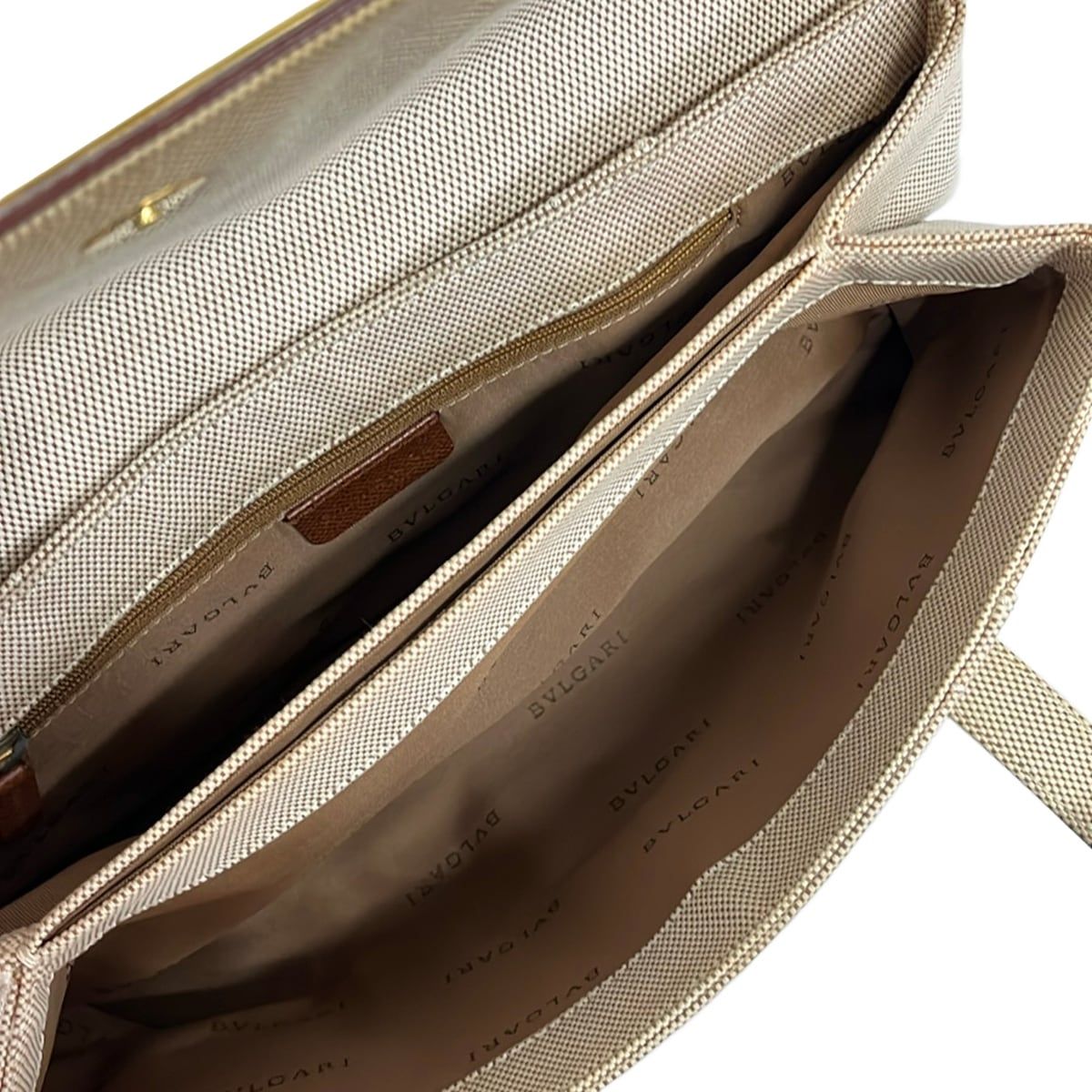 Bvlgari Shoulder Bag Beige Brown Leather — view 7