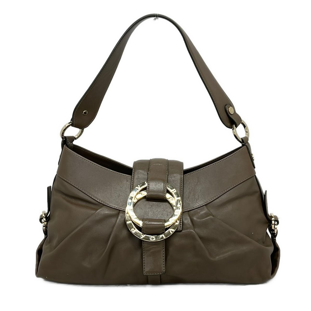 Bvlgari Shoulder Bag Chandra Gray Beige Leather
