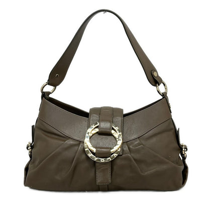 Bvlgari Shoulder Bag Chandra Gray Beige Leather