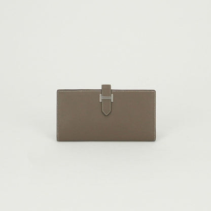 Hermes Bearn Souffle Wallet Epsom Etoupe Gray Silver Veau