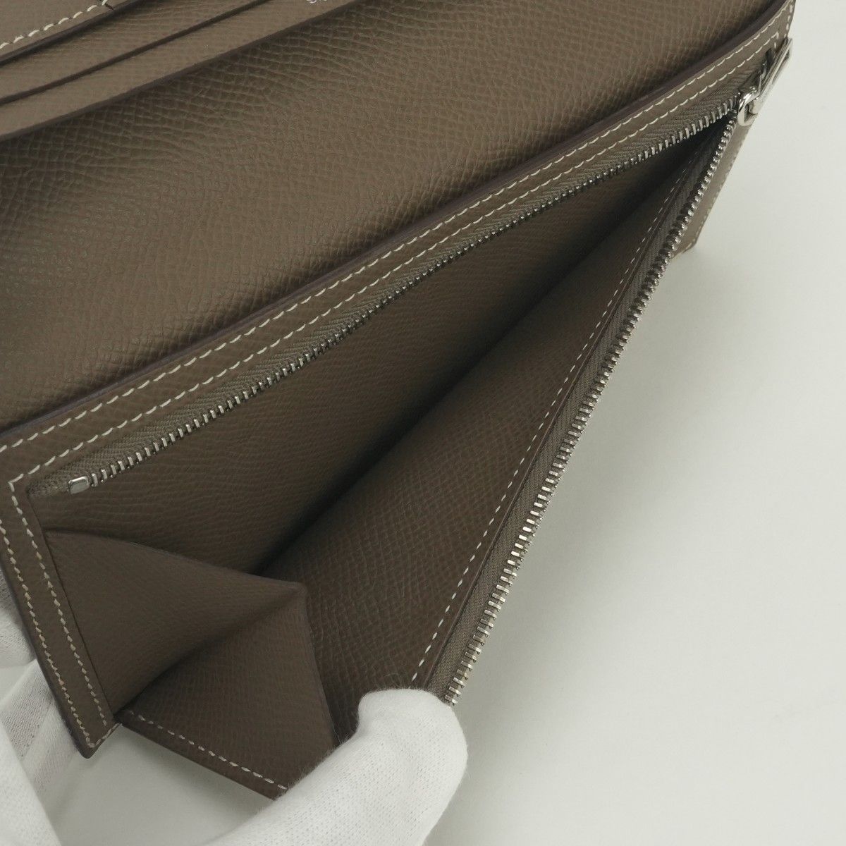 Hermes Bearn Souffle Wallet Epsom Etoupe Gray Silver Veau — view 8