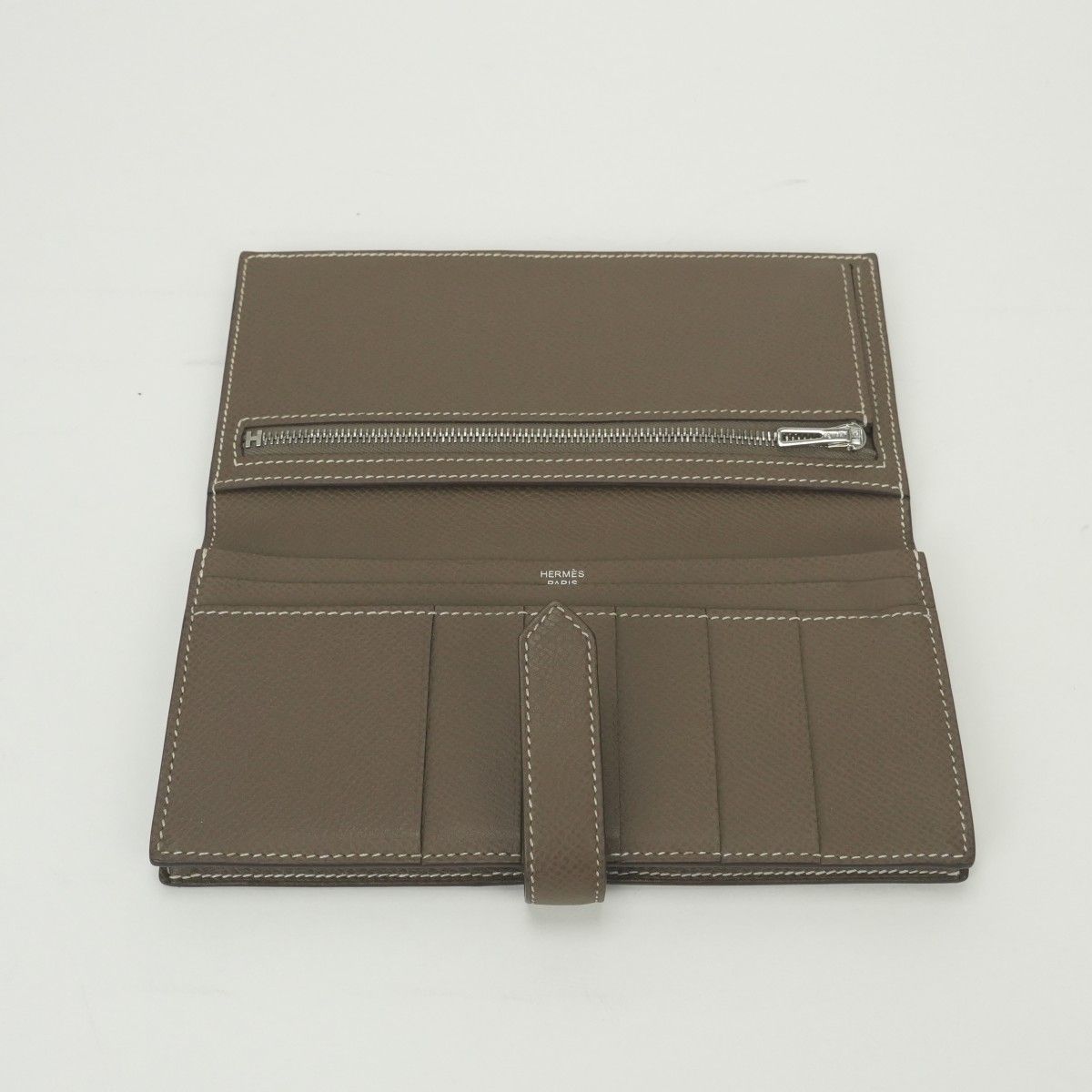 Hermes Bearn Souffle Wallet Epsom Etoupe Gray Silver Veau — view 5