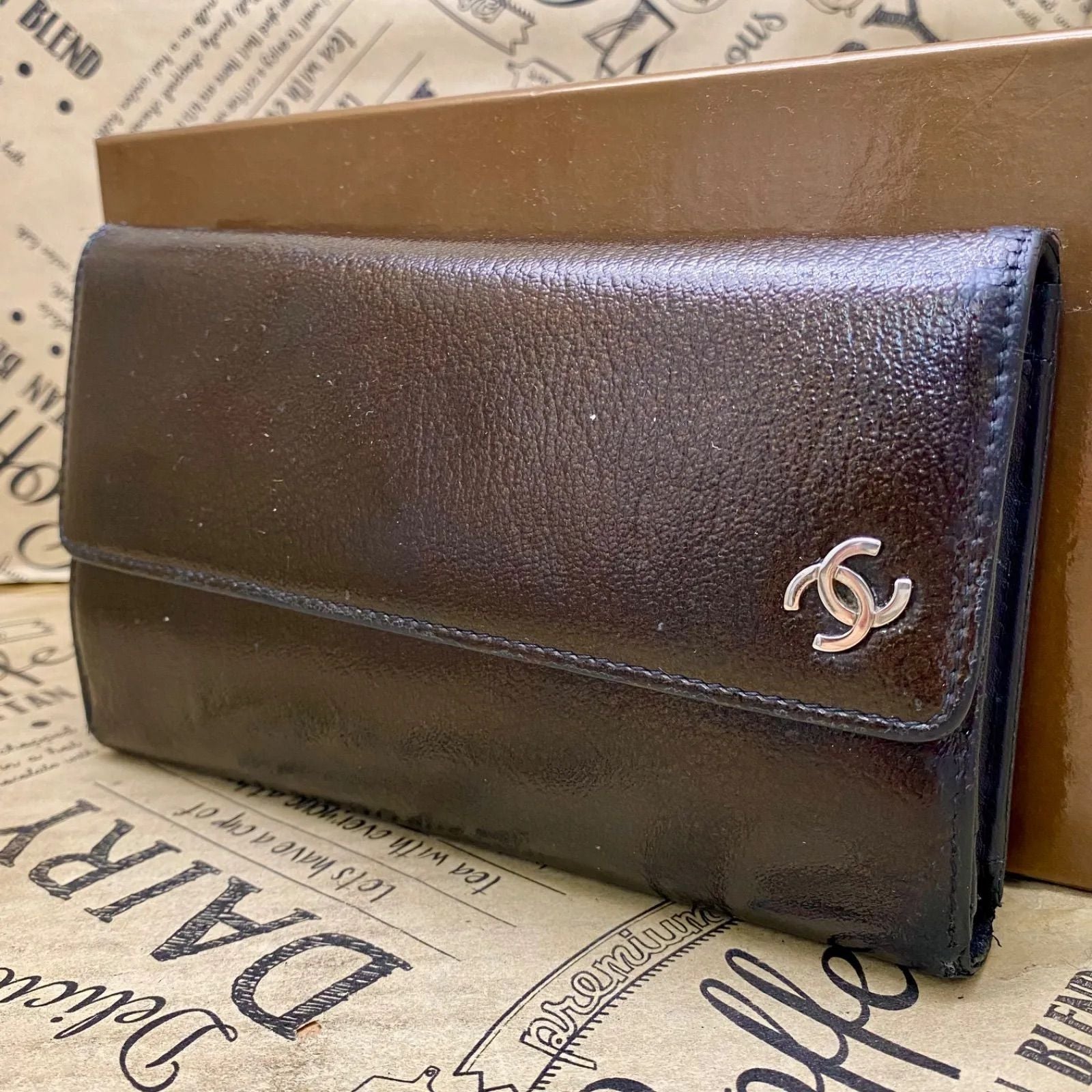 Chanel Wallet Trifold Leather CC Logo Card Pass Case Billfold Coin