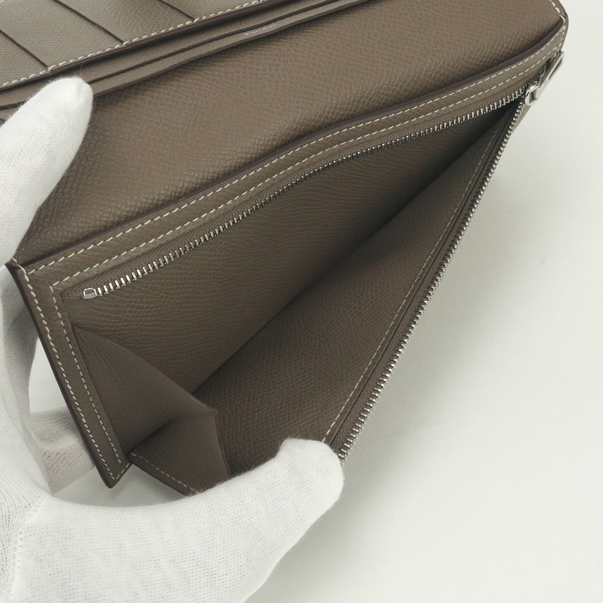 Hermes Bearn Souffle Wallet Epsom Etoupe Gray Silver Veau — view 8