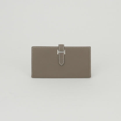 Hermes Bearn Souffle Wallet Epsom Etoupe Gray Silver Veau