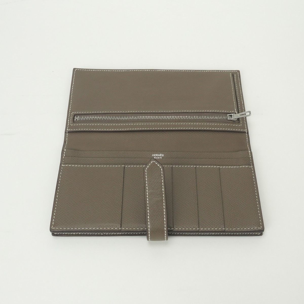 Hermes Bearn Souffle Wallet Epsom Etoupe Gray Silver Veau — view 6
