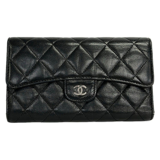 Chanel Wallet Quilted Black Silver Lambskin