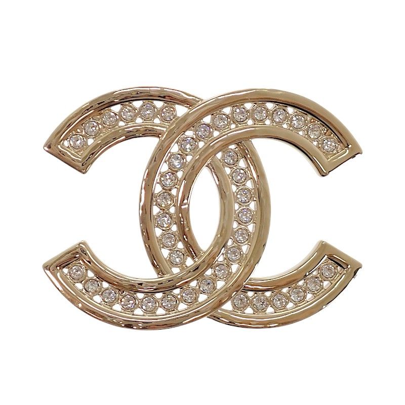 Chanel CC Logo Brooch Metal Rhinestone Gold Ceremonial Gift