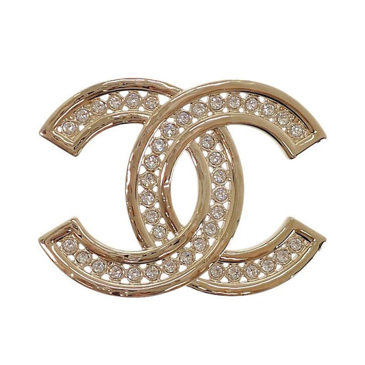 Chanel CC Logo Brooch Metal Rhinestone Gold Ceremonial Gift
