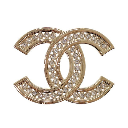 Chanel CC Logo Brooch Metal Rhinestone Gold Ceremonial