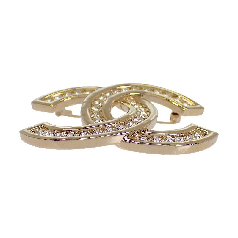 Chanel CC Logo Brooch Metal Rhinestone Gold Ceremonial Gift — view 4