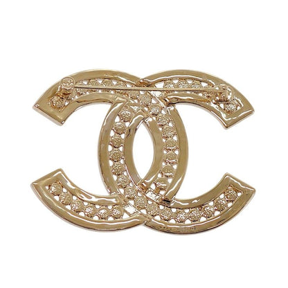 Chanel CC Logo Brooch Metal Rhinestone Gold Ceremonial Gift — view 2
