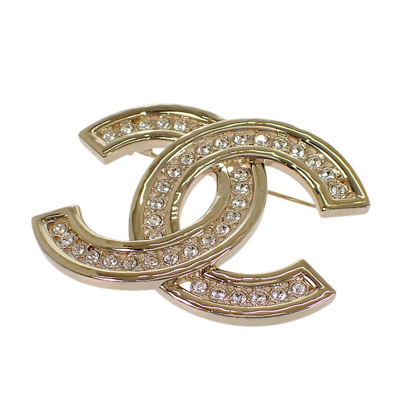 Chanel CC Logo Brooch Metal Rhinestone Gold Ceremonial Gift — view 5