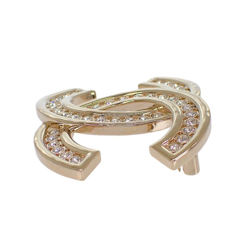 Chanel CC Logo Brooch Metal Rhinestone Gold Ceremonial Gift — view 3