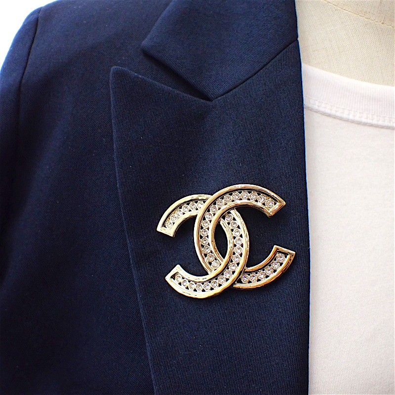 Chanel CC Logo Brooch Metal Rhinestone Gold Ceremonial