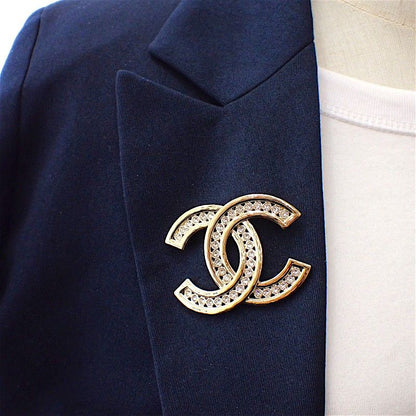 Chanel CC Logo Brooch Metal Rhinestone Gold Ceremonial