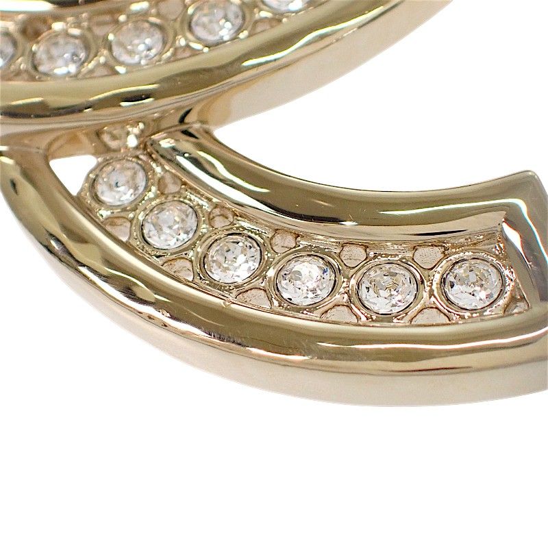 Chanel CC Logo Brooch Metal Rhinestone Gold Ceremonial