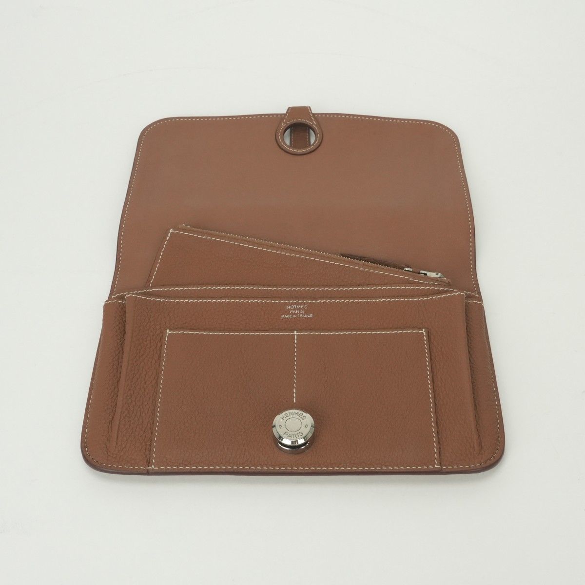 Hermes Dogon GM Duo Wallet Togo Gold Brown Silver Pouch Coin Purse — view 5