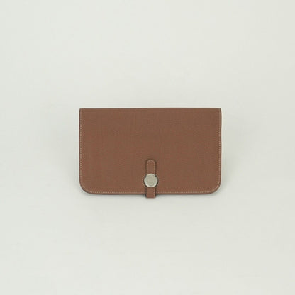 Hermes Dogon GM Duo Wallet Togo Gold Brown Silver Pouch Coin Purse