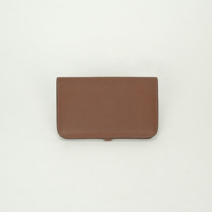 Hermes Dogon GM Duo Wallet Togo Gold Brown Silver Pouch Coin Purse — view 2