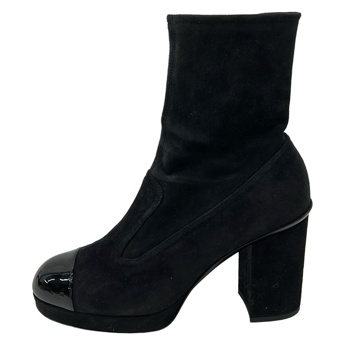 Chanel Short Boots 38.5 C Black Leather