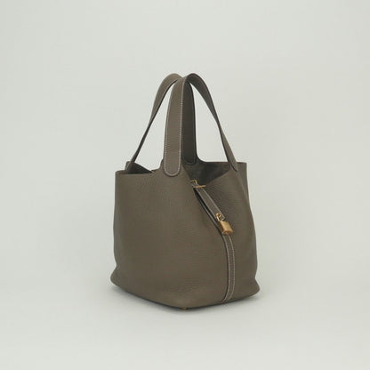 Hermes Picotin Lock MM 22 Tote Taurillon Clemence Etoupe Gray Gold Handbag — view 2
