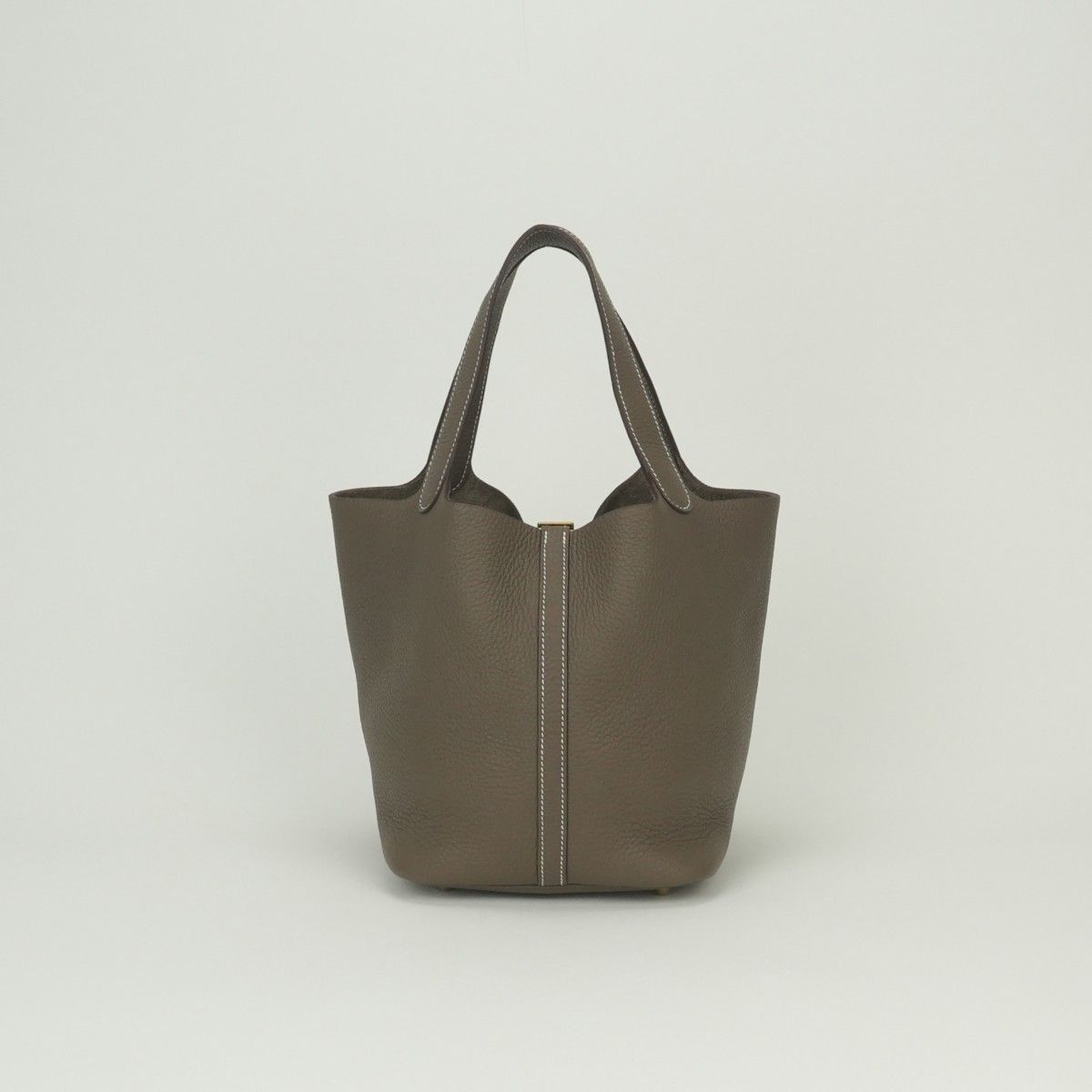 Hermes Picotin Lock MM 22 Tote Taurillon Clemence Etoupe Gray Gold Handbag — view 3
