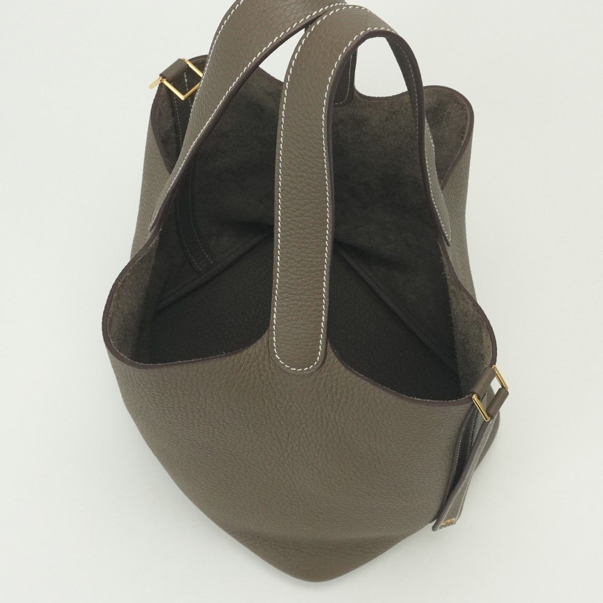 Hermes Picotin Lock MM 22 Tote Taurillon Clemence Etoupe Gray Gold Handbag — view 8