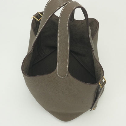 Hermes Picotin Lock MM 22 Tote Taurillon Clemence Etoupe Gray Gold Handbag — view 8