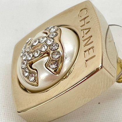 Chanel Earrings CC Logo Square Rhinestone Faux Pearl Champagne Gold — view 6