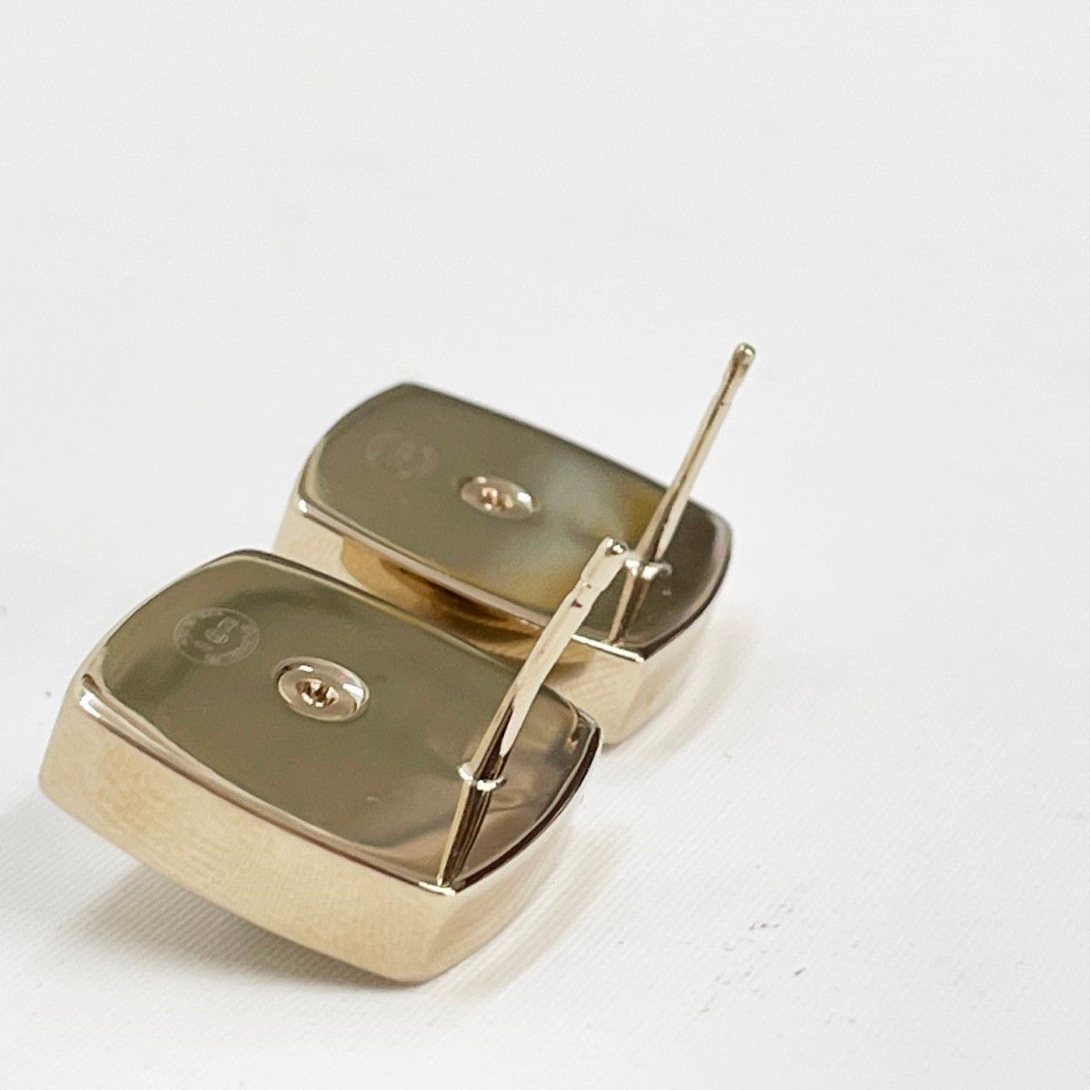 Chanel Earrings CC Logo Square Rhinestone Faux Pearl Champagne Gold — view 3