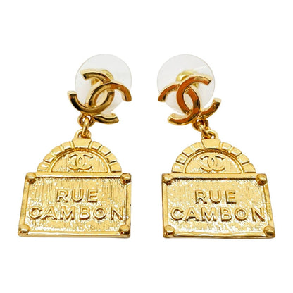 Chanel Earrings CC Logo Rue Canbon Gold