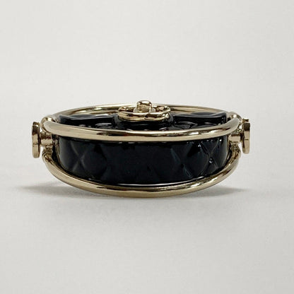 Chanel CC Logo Quilted Hoop Brooch Gold Black — view 3