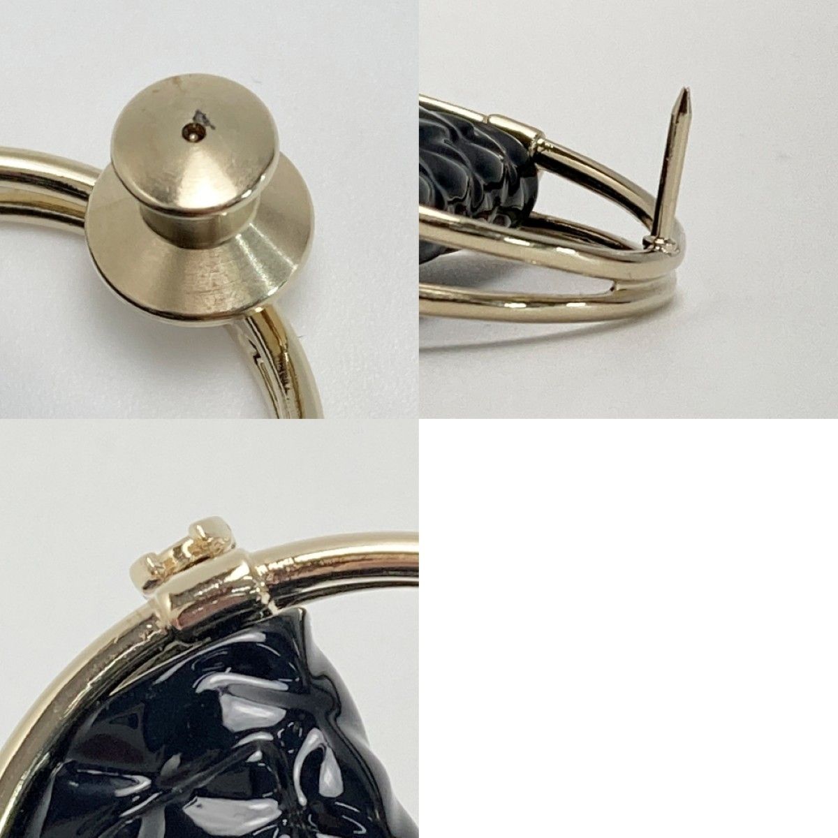 Chanel CC Logo Quilted Hoop Brooch Gold Black — view 6