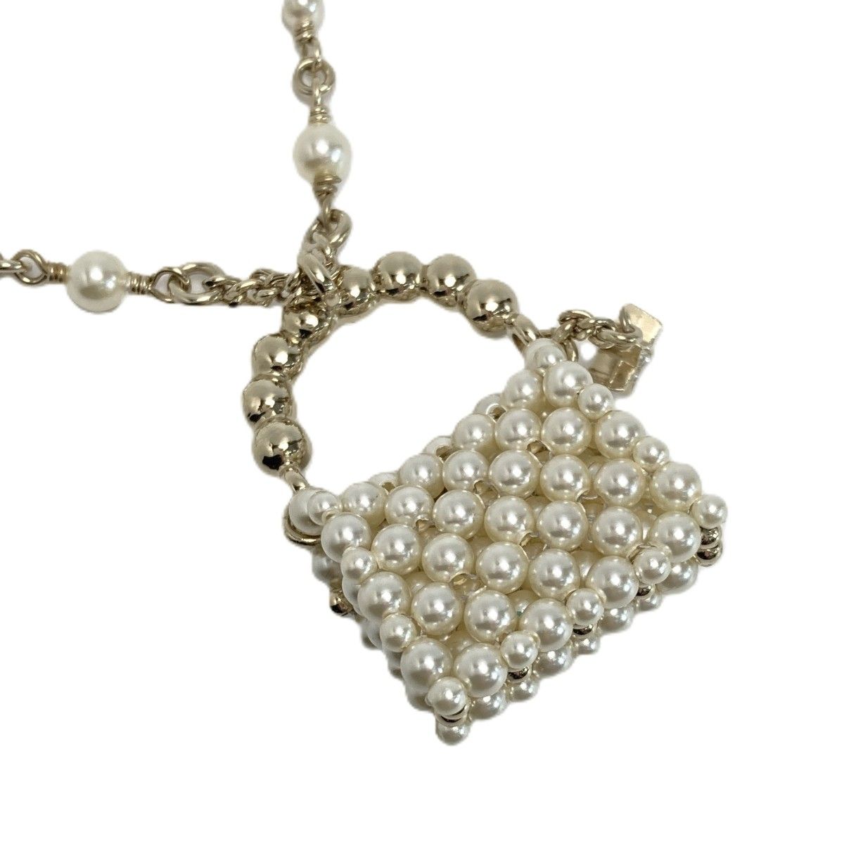 Chanel CC Logo Quilted Necklace Gold White Rhinestone Faux Pearl — view 2