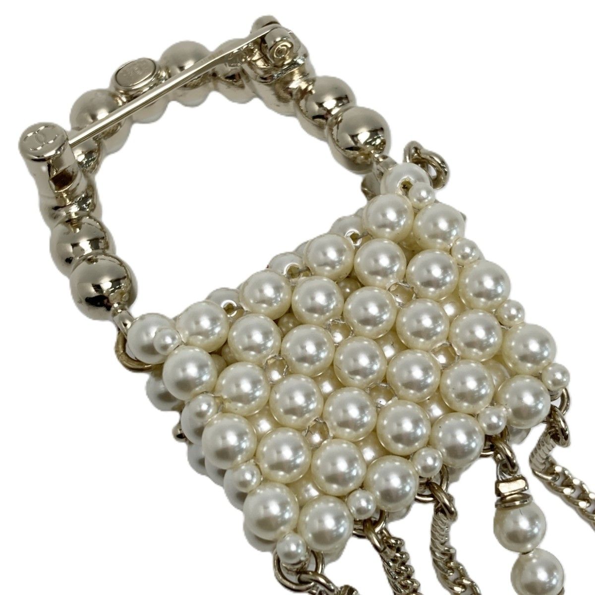 Chanel CC Logo Quilted Brooch Gold White Rhinestone Faux Pearl — view 2