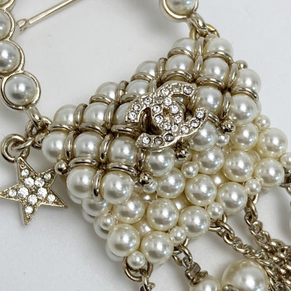 Chanel CC Logo Quilted Brooch Gold White Rhinestone Faux Pearl — view 3