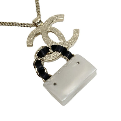 Chanel CC Logo Quilted Bag Motif Necklace Gold White — view 2