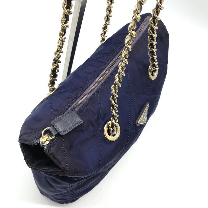 Prada Triangle Logo Nylon Tessuto Chain Shoulder Bag Blue — view 3