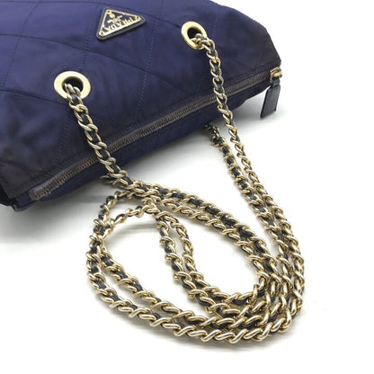 Prada Triangle Logo Nylon Tessuto Chain Shoulder Bag Blue — view 7