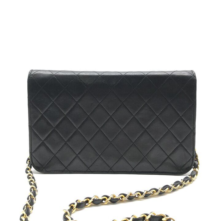 Chanel CC Logo Quilted Lambskin Chain Shoulder Bag Push Lock Black — view 3