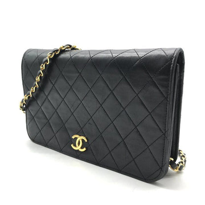 Chanel CC Logo Quilted Lambskin Chain Shoulder Bag Push Lock Black — view 2