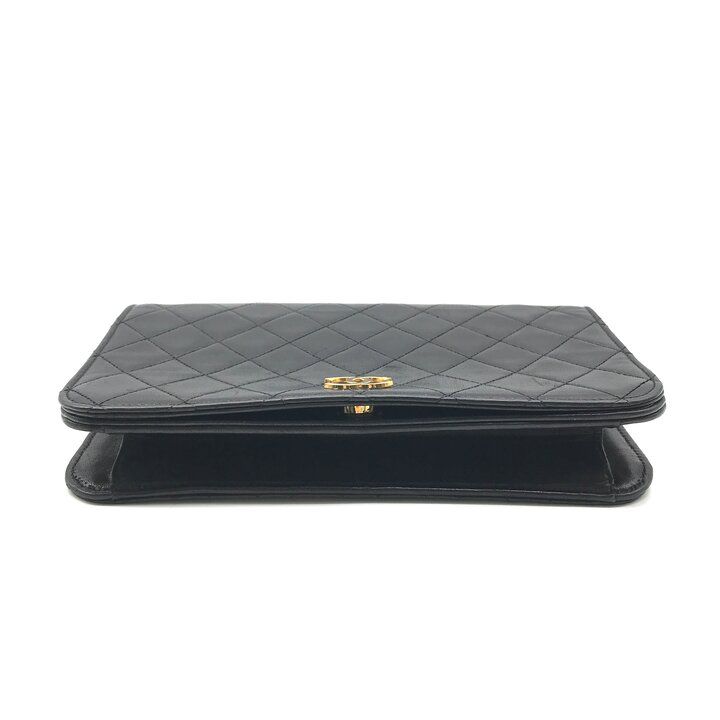 Chanel CC Logo Quilted Lambskin Chain Shoulder Bag Push Lock Black — view 4