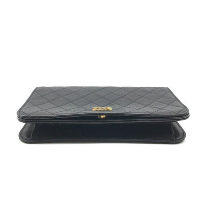 Chanel CC Logo Quilted Lambskin Chain Shoulder Bag Push Lock Black — view 4
